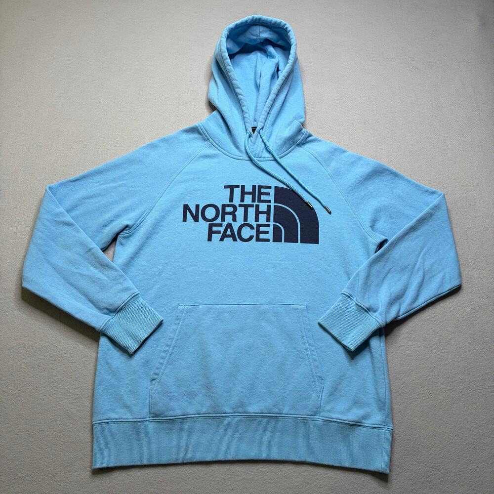 The North Face Womens Medium Blue Pullover Hoodie Big Logo Sweatshirt hoodie